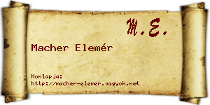 Macher Elemér névjegykártya